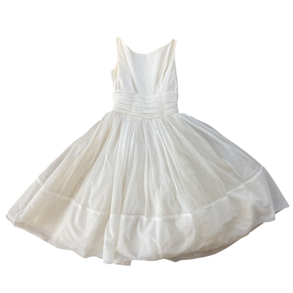 Vintage 1950s Ivory Tulle Prom Dress Full Skirt Ruched Waist Bridal Small Pinup